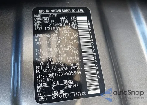 2023 Nissan Rogue Sv Intelligent Awd z USA, uszkodzony, nr VIN JN8BT3BB1PW352564